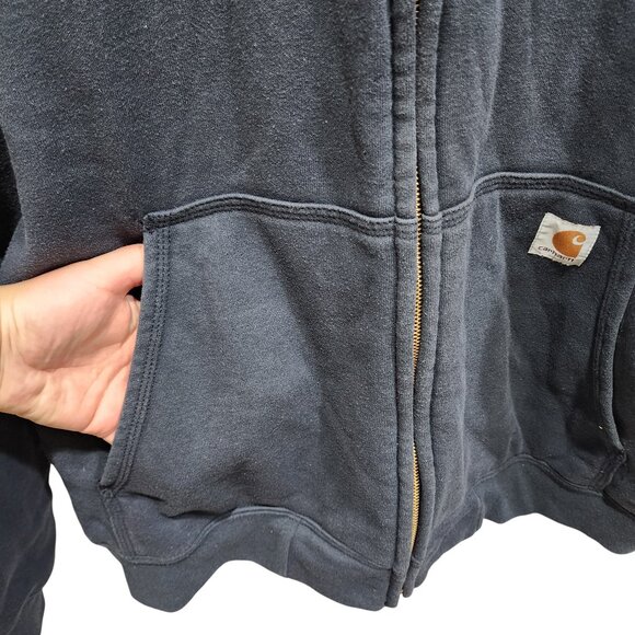Carhartt Men’s L Quilted Lined Zip Hoodie Blue Full Zip Work Jacket - Picture 3 of 11